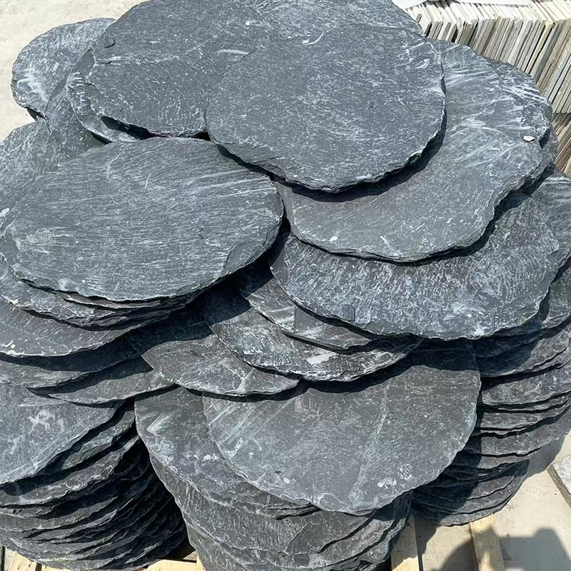 Rounded Black Slate Stepping Stone,Circular Natural Stone for Garden Paths