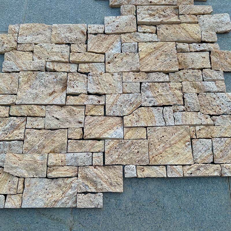 Yellow Sandstone Mesh & Cement Back | Easy-Install Natural Stone Wall Tiles