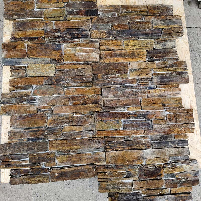 Multicolor Slate Mesh & Cement Back | Rich Variegated Stone Wall Tiles