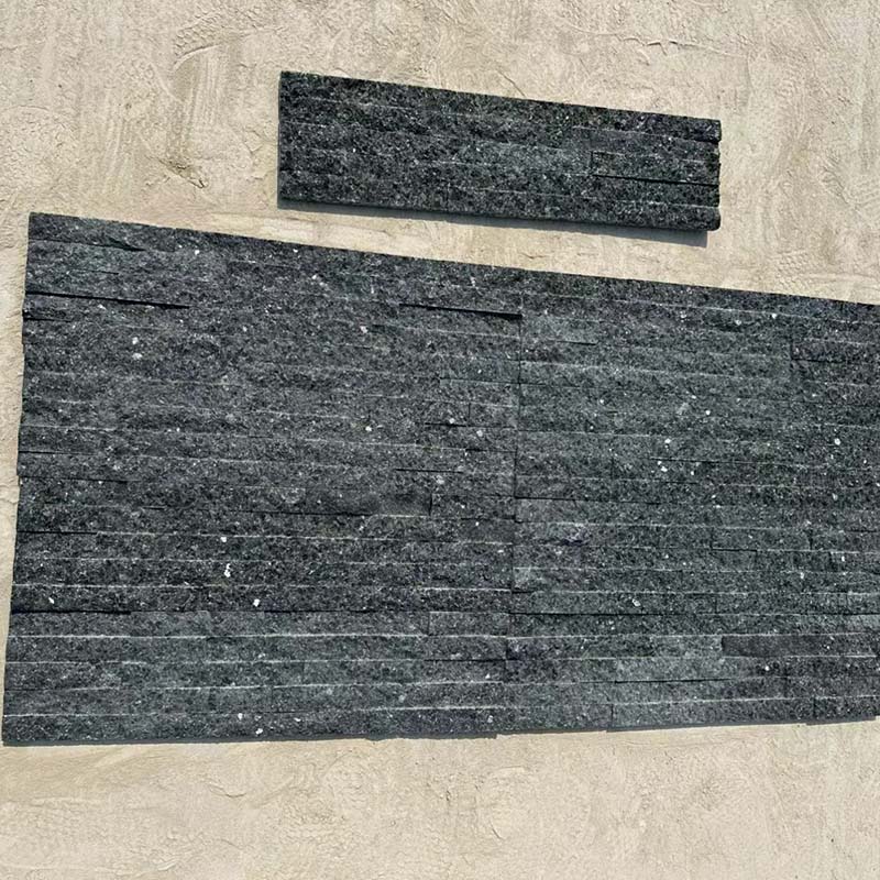 Black Granite Stacked Stone | Modern Natural Stone Wall Panels | Split Face