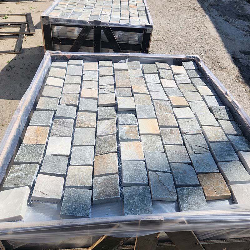 Mixed Color Slate Cobblestone | Machine Cut Edges | Natural Stone Paving